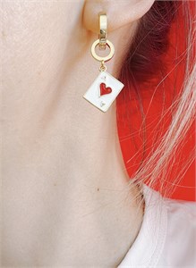 Серьги с двумя подвесами картами черви 2374
